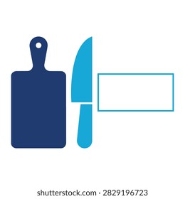 Minimalist flat vector illustration of a kitchen cutting board and chef knife with copy space