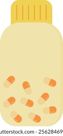 Minimalist Flat Vector Illustration of a Medicine Bottle with Capsules