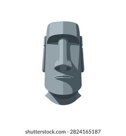 Minimalist flat vector illustration of a Moai head statue from Easter Island, Rapa Nui monolith icon