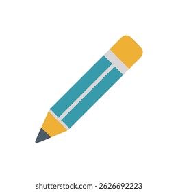 A minimalist flat vector illustration of a pencil with eraser. Isolated on a black backdrop, simple design.