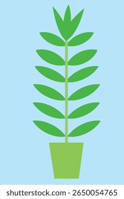 Minimalist flat vector illustration of a potted green plant with clean lines and modern style. Ideal for eco-themed designs, home decor, websites, or apps.