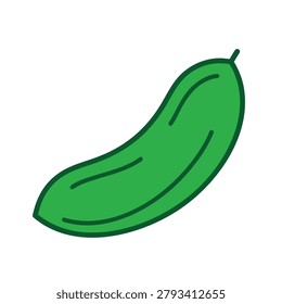 A minimalist flat vector illustration of a single green cucumber isolated on a white background