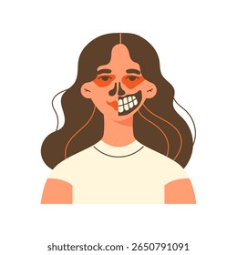 Ilustração de vetor plano minimalista de uma menina jovem com maquiagem de Halloween assustador