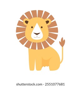 Ilustración minimalista del león del Vector plano en el fondo blanco, diseño estilizado simple, Colores caricaturescos, audaces