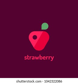 Minimalist  flat vector logotype of strawberry. Design template logo.