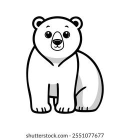 Ilustração de Urso Polar de Vetor Plano Minimalista no Fundo Branco, Design Estilizado Simples, Cor Branca Negrito, Estética Limpa
