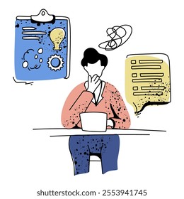 Minimalist flat vector of professionals engaged in a Brainstorming Session, ideal for presentations, business strategies, and startups