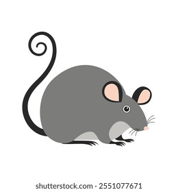 Ilustração plana minimalista do rato do vetor no fundo branco, design estilizado simples, cor cinza negrito, estética limpa