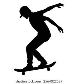 A minimalist flat vector representation of a skateboarder silhouette, emphasizing isolation