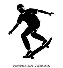 A minimalist flat vector representation of a skateboarder silhouette, emphasizing isolation