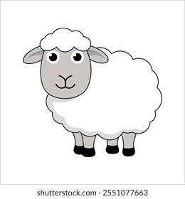 Minimalist Flat Vector Sheep Illustration on White Background, Simple Stylized Design, Cute, Bold Colors, Clean Aesthetic