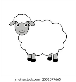 Minimalist Flat Vector Sheep Illustration on White Background, Simple Stylized Design, Cute, Bold Colors, Clean Aesthetic