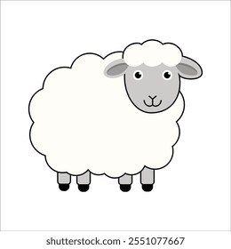 Minimalist Flat Vector Sheep Illustration on White Background, Simple Stylized Design, Cute, Bold Colors, Clean Aesthetic