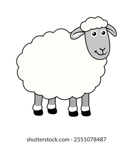 Minimalist Flat Vector Sheep Illustration on White Background, Simple Stylized Design, Cute, Bold Colors, Clean Aesthetic