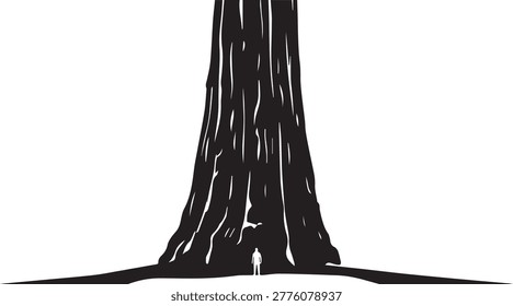 Minimalist flat vector silhouette of the unique umbrella-shaped Dragon's Blood tree from Socotra Island Yemen. Isolated exotic botanical icon on white.