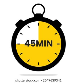 Minimalist flat vector stopwatch showing a 45‑minute countdown portion. Excellent for study intervals, workshop timers, and productivity tracking.