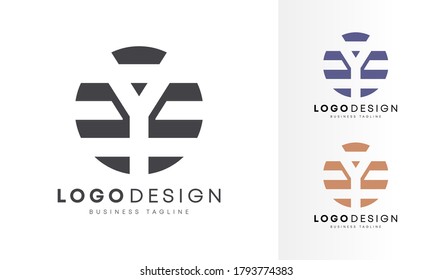 Minimalist and flat Y letter logo with rope knot initial company logo design vector template