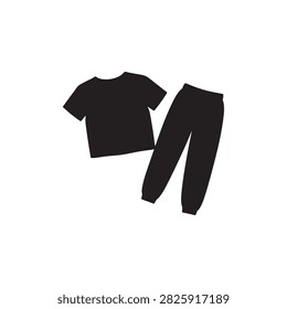 A minimalist flatlay displaying a top and pants in a striking black silhouette style.