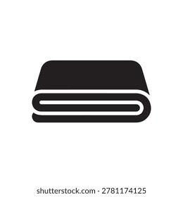 A minimalist, flat-style illustration of a folded, rectangular booklet or notebook with a slightly curved top edge, rendered in solid black with a white inner fold, giving a clean and modern appearanc.