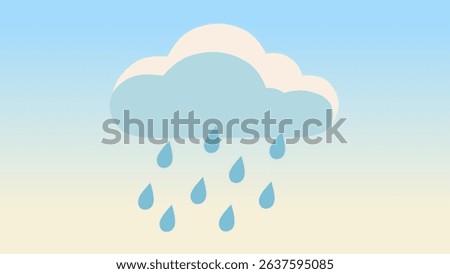 Minimalist flat-style rainy weather scene with light blue clouds and falling raindrops over a soft pastel sky. Calm, clean, and perfect for weather theme background.
