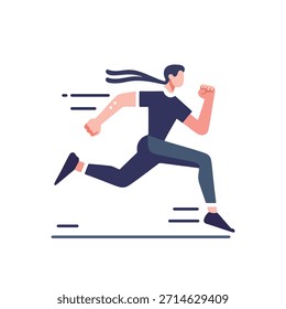 Minimalist flat-style vector of a man in motion, captured mid-run with clean lines and bold shapes.