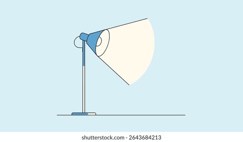 A Minimalist Floor Lamp Shining Brightly On A Light Blue Solid Color Background