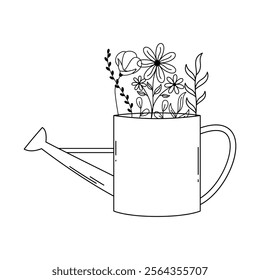 Minimalist Floral Arrangement in a Watering Can Illustration Design with an Assortment Flowers and Foliage