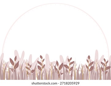 Fondo floral minimalista con hojas pastel suaves y Elementos de hierba que forman un marco decorativo suave con espacio vacío para el texto
