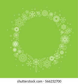 Minimalist floral circle frame made from simple flowers from basic shapes