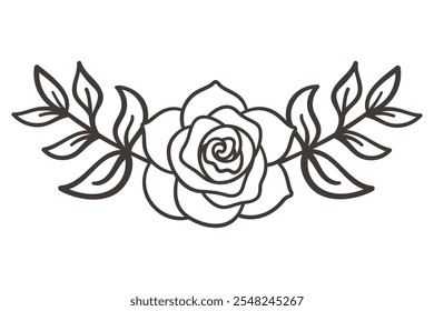 Minimalist Floral Divider, Border with Rose flower, line design element, vector illustration.