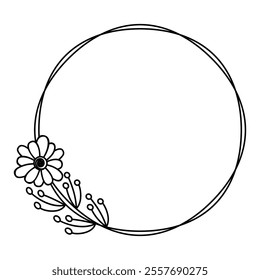 Minimalist Floral Frame, Black and White Circular Family Name Sign, Botanical Logo Illustration