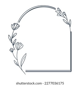 Minimalist floral frame with hand drawn leaf and flower simple floral border
