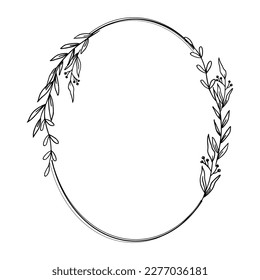Minimalist floral frame with hand drawn leaf and flower simple floral border