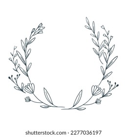 Minimalist floral frame with hand drawn leaf and flower simple floral border