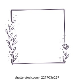 Minimalist floral frame with hand drawn leaf and flower simple floral border