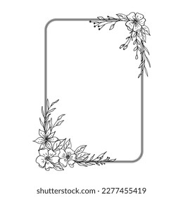 Minimalist floral frame with hand drawn leaf and flower simple floral border