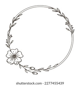 Minimalist floral frame with hand drawn leaf and flower simple floral border