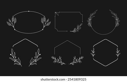 Conjunto de Vector de marco floral minimalista con elegantes Diseños de línea botánica perfecto para invitaciones de Boda y Elementos de marca modernos

