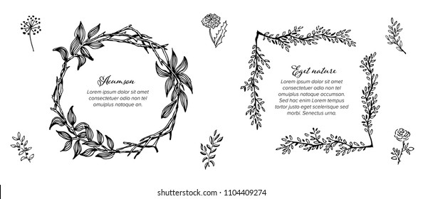 Minimalist floral frames template collection made from simple flowers and leafs