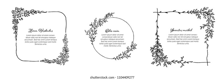 Minimalist floral frames template collection made from simple flowers and leafs