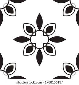 Minimalist floral geometric seamless pattern. Simple black and white vector texture.
