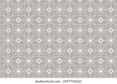 Minimalist floral geometric seamless pattern with soft neutral tones. Great for wallpapers, packaging, textiles, and elegant decorative applications.