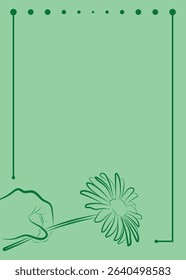 Minimalist Floral Greeting Card Template with Hand Holding Flower on Light Green Background	
