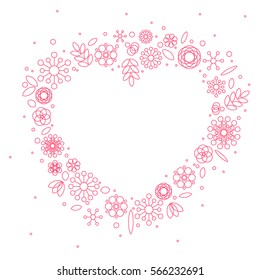 Minimalist floral heart frame made from simple flowers from basic shapes