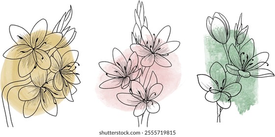 Minimalist Floral Illustration With Pastel Colors and Botanical Line Art