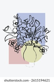 Minimalist Floral Illustration with Vase and Pastel Geometric Background