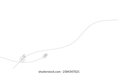 Minimalist floral landscape illustration with flowing line art creating a serene and calming scene against a clean white backdrop ideal for design elements