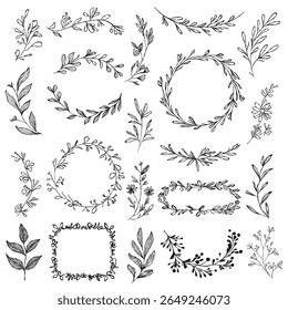 Minimalist Floral and Leafy Vector Borders – Hand-drawn Botanical Frames Pack