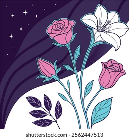 Minimalist Floral Line Art Illustration, Abstract Flower Line Art Minimalist Design