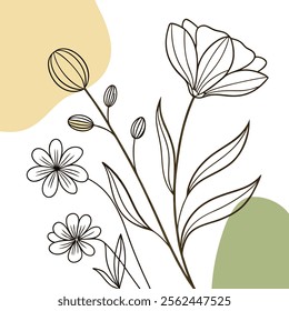 Minimalist Floral Line Art Illustration, Abstract Flower Line Art Minimalist Design